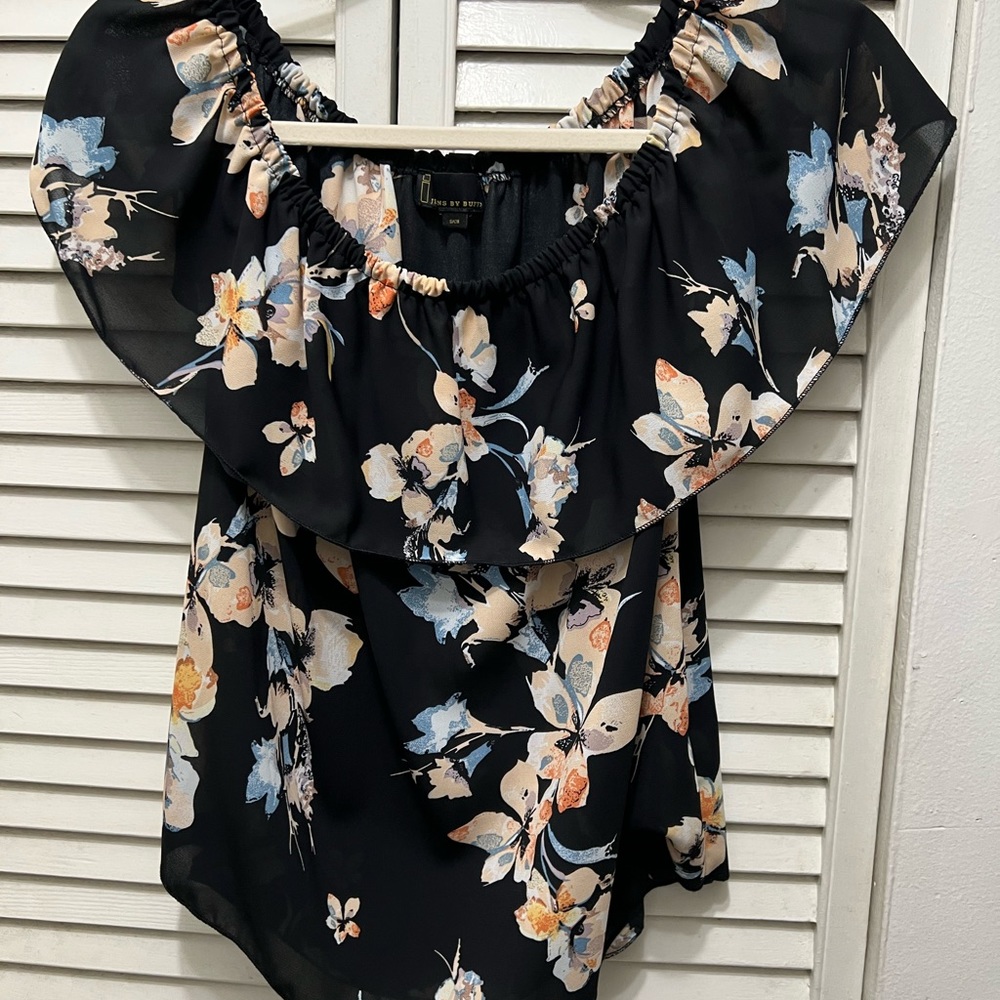 Black multi color cold shoulder top